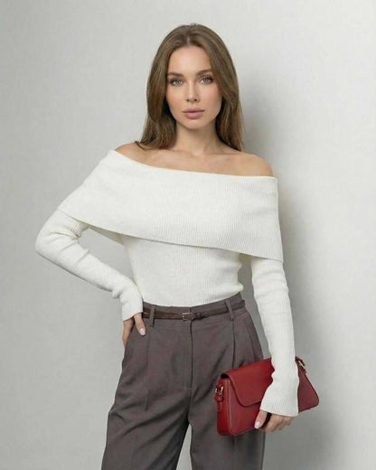 Yafe Top in white, off-the-shoulder design, stylish and comfortable, perfect for day-to-night wear by RAMBLION.