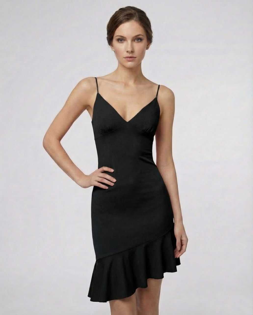 Oman Mini Dress by RAMBLION, black A-line mini dress, V neck, elegant and stylish for any occasion.