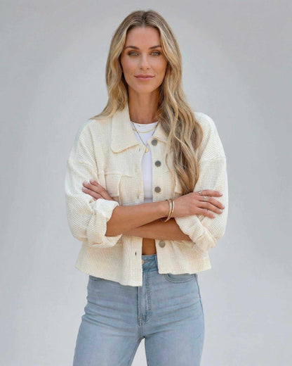 Zima Jacket by RAMBLION in beige, cozy cotton blend, perfect for layering, stylish and modern look.
