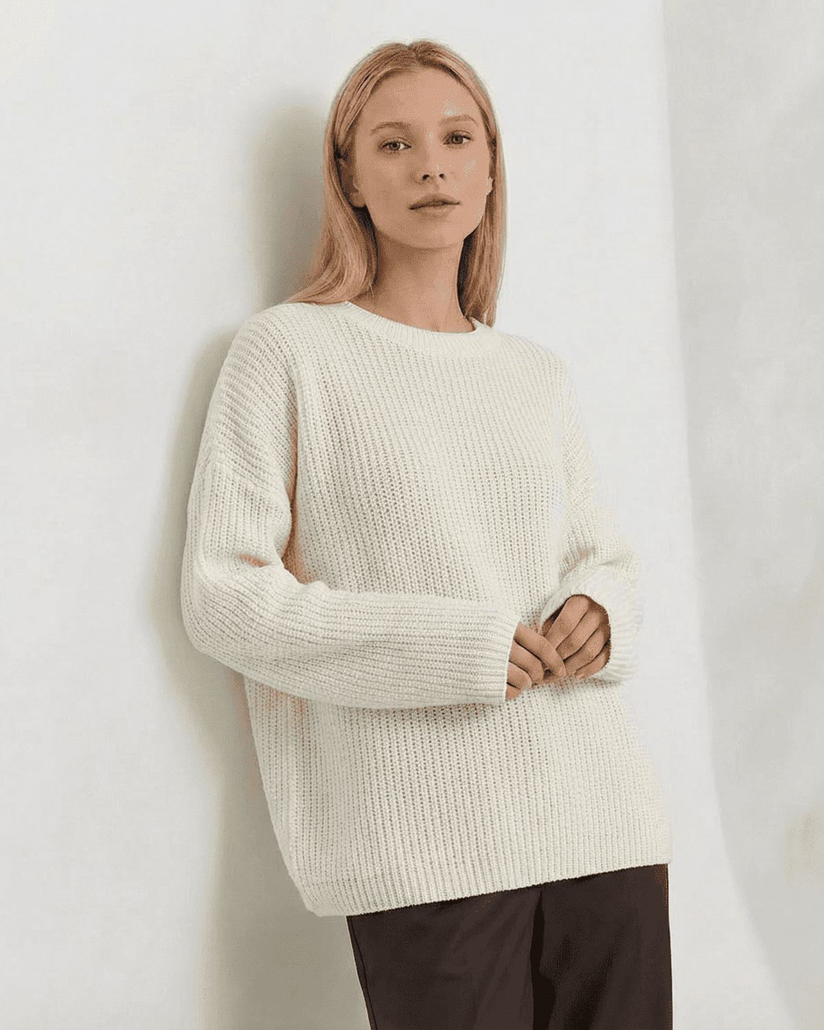 Seren Sweater – Loose Fit Thick Ribbed Knitwear in Ivory for Women by RAMBLION