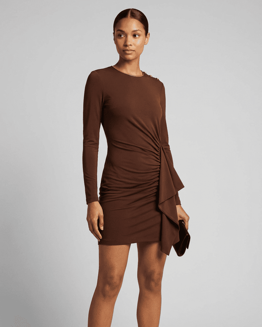 Sienna Mini Dress featuring ruched detailing and a bodycon fit, designed by RAMBLION, perfect for stylish occasions.
