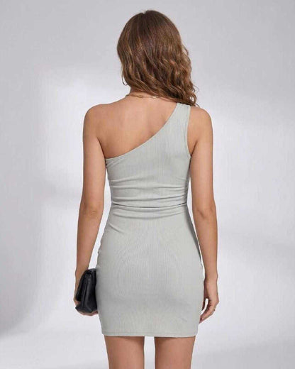 Sequin Mini Dress by RAMBLION, silver one-shoulder design, chic and elegant for evening outings.