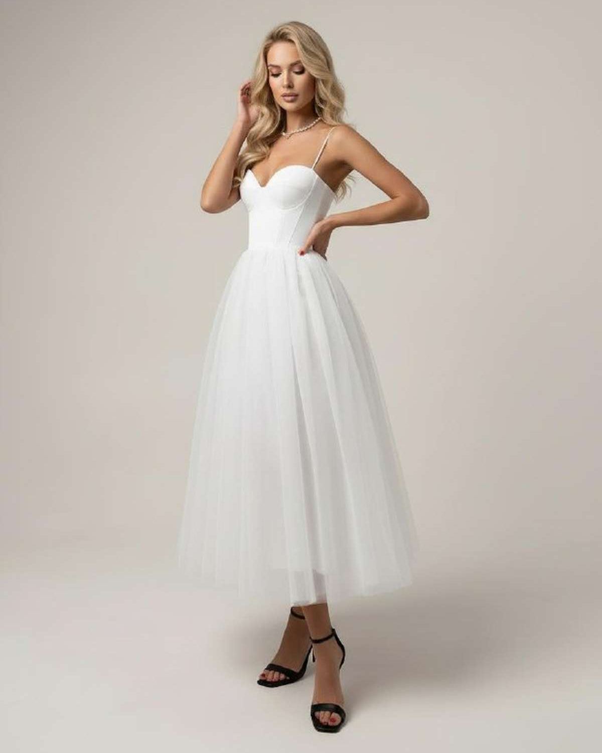White Tulle Bodycon Sweetheart Sleeveless Midi Dress | Formal Events, Celebrations, Wedding Season & Day-to-Night, front view | SKU: AMD-593847261-white-L-8388,AMD-593847261-white-M-4823,AMD-593847261-white-S-2594,AMD-593847261-white-XL-9387,AMD-593847261-white-XS-4250