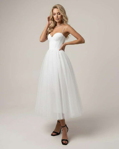 White Tulle Bodycon Sweetheart Sleeveless Midi Dress | Formal Events, Celebrations, Wedding Season & Day-to-Night, front view | SKU: AMD-593847261-white-L-8388,AMD-593847261-white-M-4823,AMD-593847261-white-S-2594,AMD-593847261-white-XL-9387,AMD-593847261-white-XS-4250