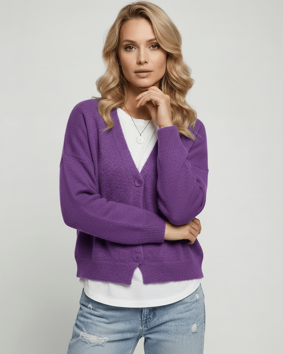 Purple Cardigan, front view | Ramblion | SKU: IC-628374920-purple-L-7025,IC-628374920-purple-M-1379,IC-628374920-purple-S-4056,IC-628374920-purple-XL-9312,IC-628374920-purple-XS-4964
