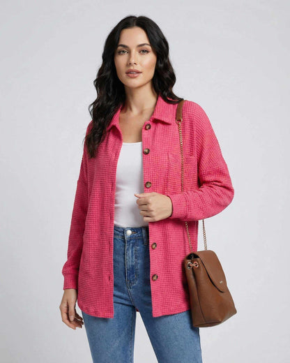 Verona Jacket - Women’s Pink Jacket in Waffle Knit by RAMBLION for Casual Everyday Style