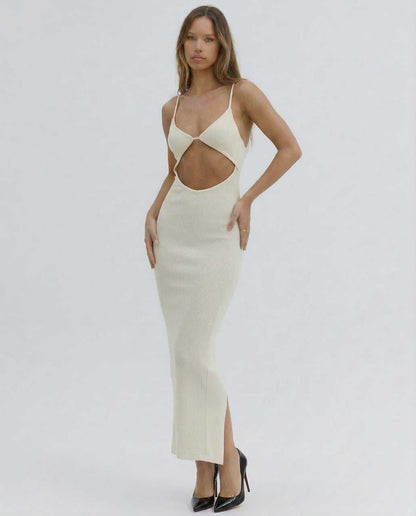 Xeva Midi Dress showcasing a cut-out design for elegance, perfect for summer events by RAMBLION.
