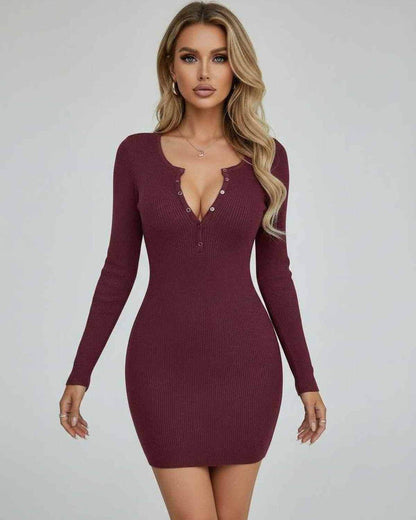 Cami Mini Dress by RAMBLION, deep burgundy color, ribbed texture, perfect for casual outings and parties.