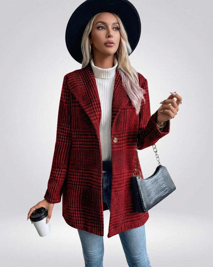 Verona Jacket - Women's Red Plaid Jacket with Slim Fit by RAMBLION, perfect for modern layering.