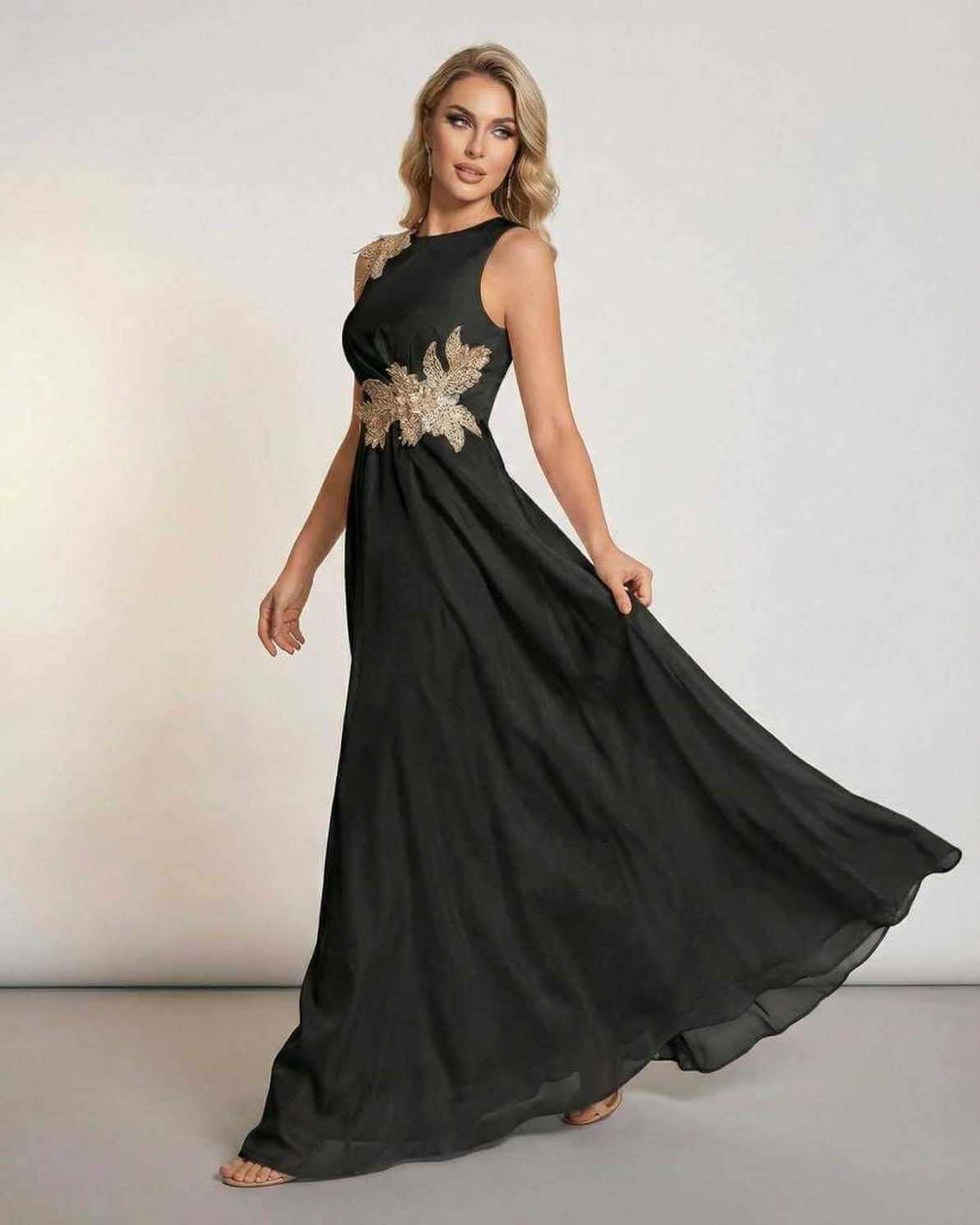 Xafo Maxi Dress by RAMBLION, elegant black ankle-length with a flowing silhouette, perfect for formal occasions.