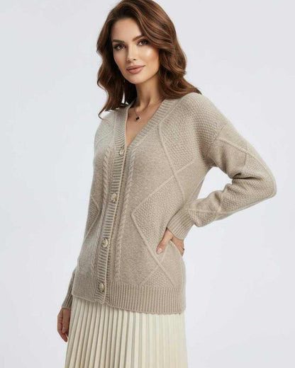 Beige Cardigan, side view | Ramblion | SKU: MC-821904753-beige-L-2933,MC-821904753-beige-M-5833,MC-821904753-beige-S-5722,MC-821904753-beige-XL-4357,MC-821904753-beige-XS-6823