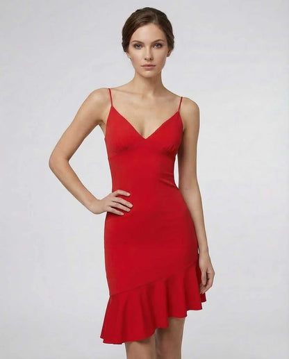 Red A-line V-Neck Sleeveless Mini Dress | Black-Tie Events, Celebrations & Everyday Wear, front view | Ramblion | SKU: LMD-928374615-red-L-7878,LMD-928374615-red-M-8078,LMD-928374615-red-S-8648,LMD-928374615-red-XL-4470,LMD-928374615-red-XS-3305