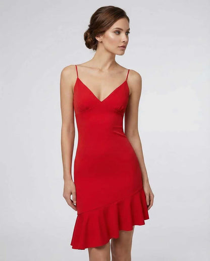 Red A-line V-Neck Sleeveless Mini Dress | Black-Tie Events, Celebrations & Everyday Wear, front view | Ramblion | SKU: LMD-928374615-red-L-7878,LMD-928374615-red-M-8078,LMD-928374615-red-S-8648,LMD-928374615-red-XL-4470,LMD-928374615-red-XS-3305
