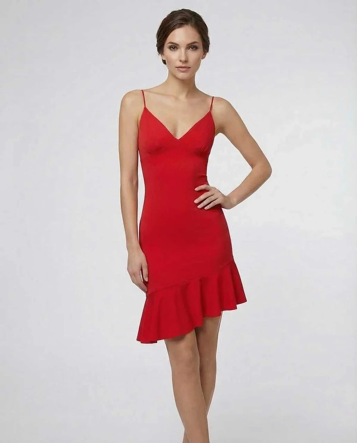 Red A-line V-Neck Sleeveless Mini Dress | Black-Tie Events, Celebrations & Everyday Wear, front view | Ramblion | SKU: LMD-928374615-red-L-7878,LMD-928374615-red-M-8078,LMD-928374615-red-S-8648,LMD-928374615-red-XL-4470,LMD-928374615-red-XS-3305