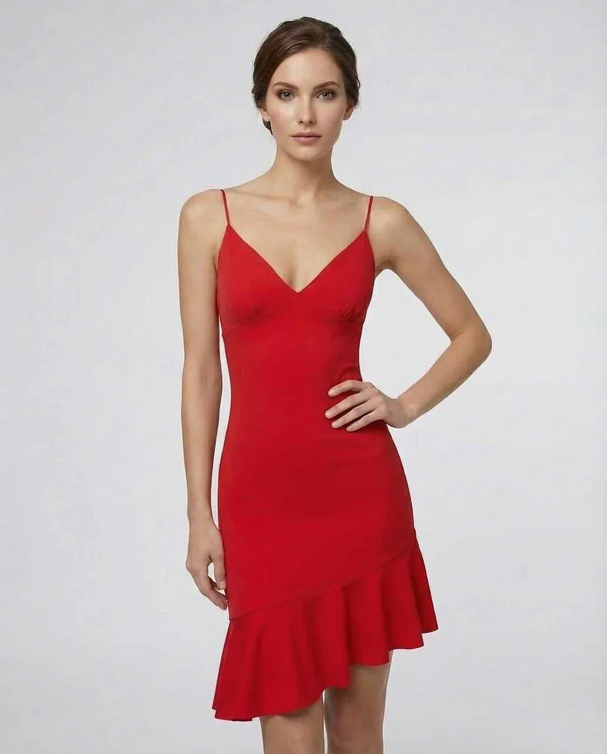 Red A-line V-Neck Sleeveless Mini Dress | Black-Tie Events, Celebrations & Everyday Wear, front view | Ramblion | SKU: LMD-928374615-red-L-7878,LMD-928374615-red-M-8078,LMD-928374615-red-S-8648,LMD-928374615-red-XL-4470,LMD-928374615-red-XS-3305