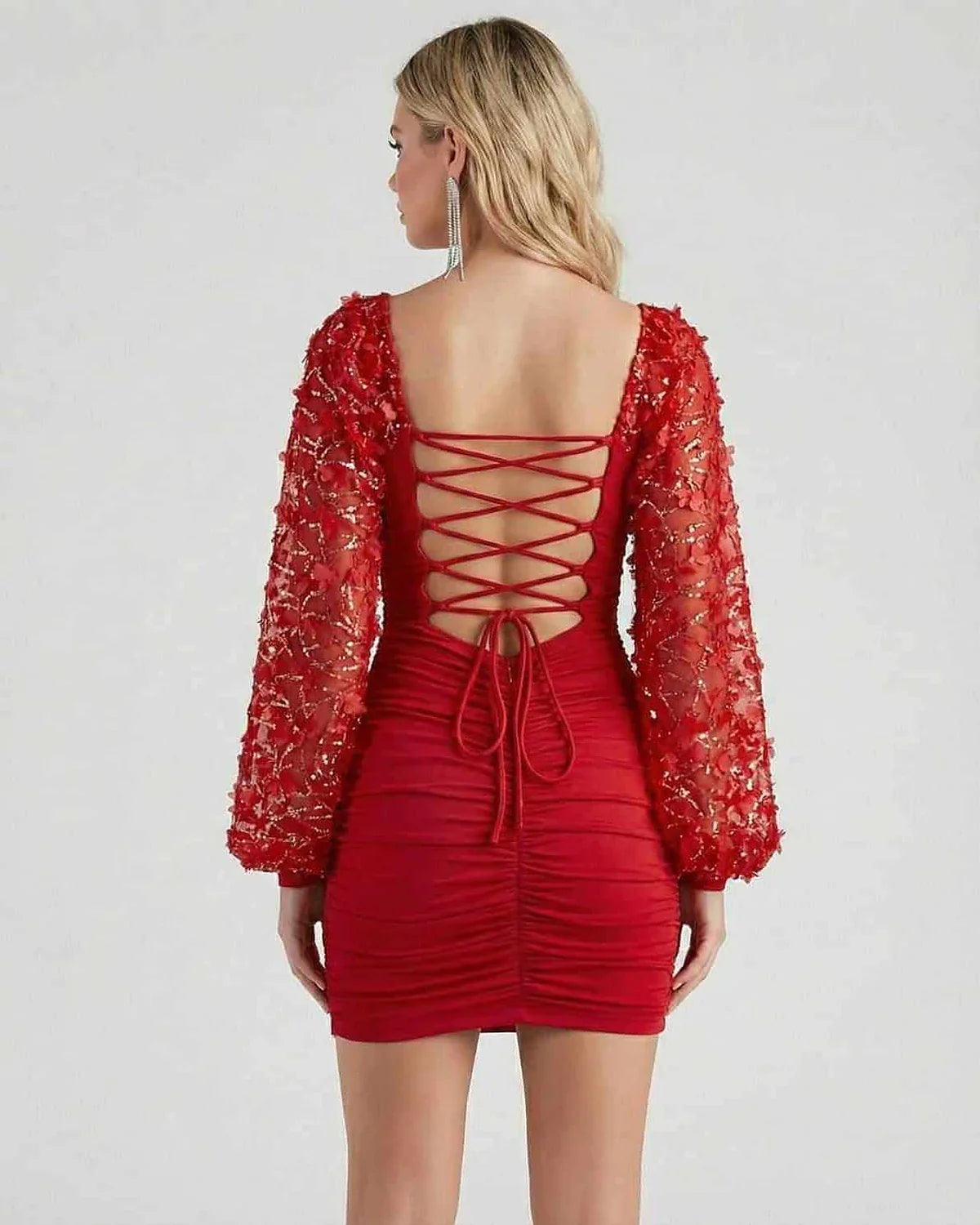 Red Bodycon Square Neck Sleeveless Mini Dress | Formal Events & Cocktail Parties, back view | Ramblion | SKU: LMD-38421-red-L-5329,LMD-38421-red-M-1221,LMD-38421-red-S-651,LMD-38421-red-XL-4691,LMD-38421-red-XS-8683