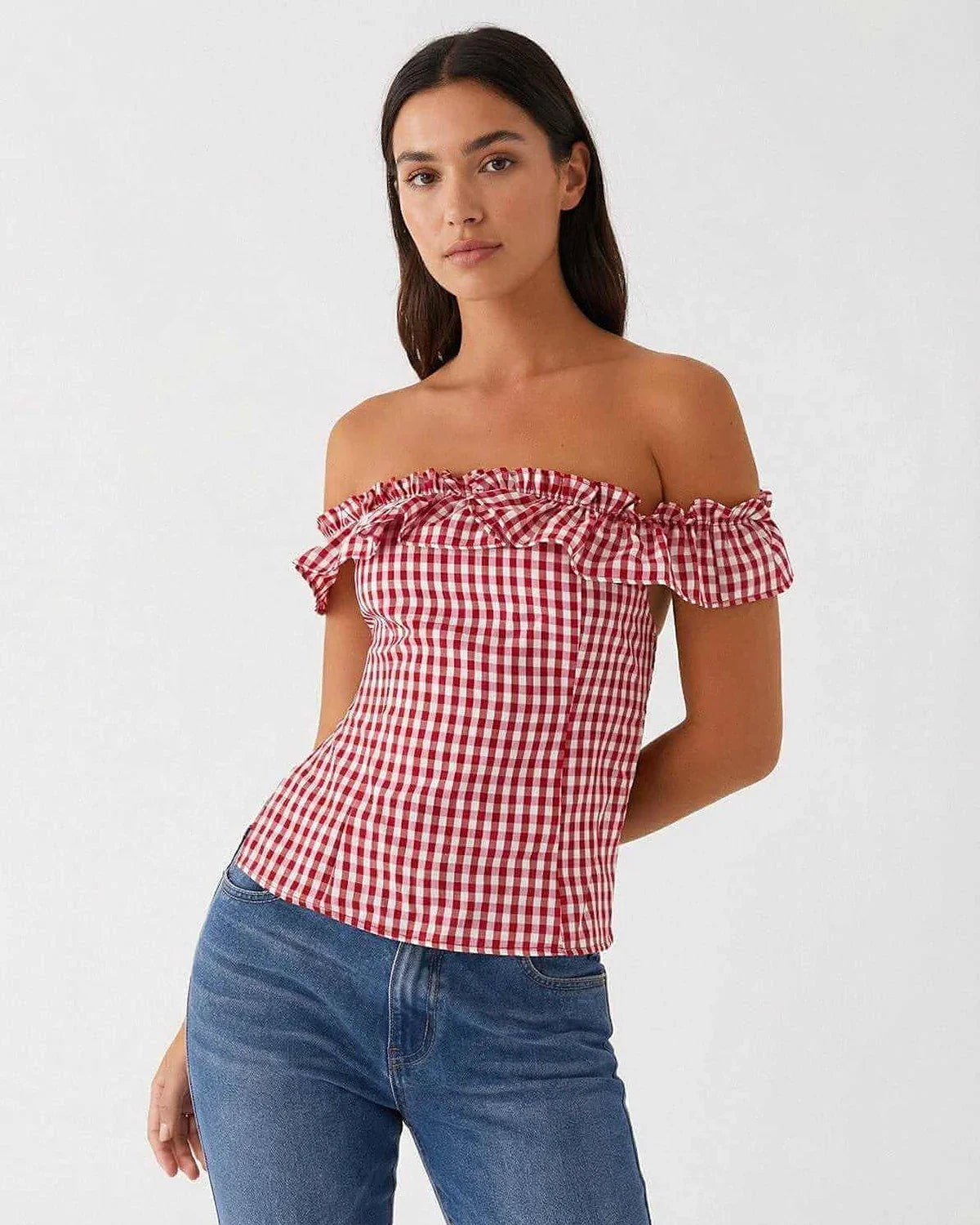 Red Cotton Top, front view | Ramblion | SKU: RG-59214-red-L-9135,RG-59214-red-M-5499,RG-59214-red-S-6867,RG-59214-red-XL-3555,RG-59214-red-XS-8932