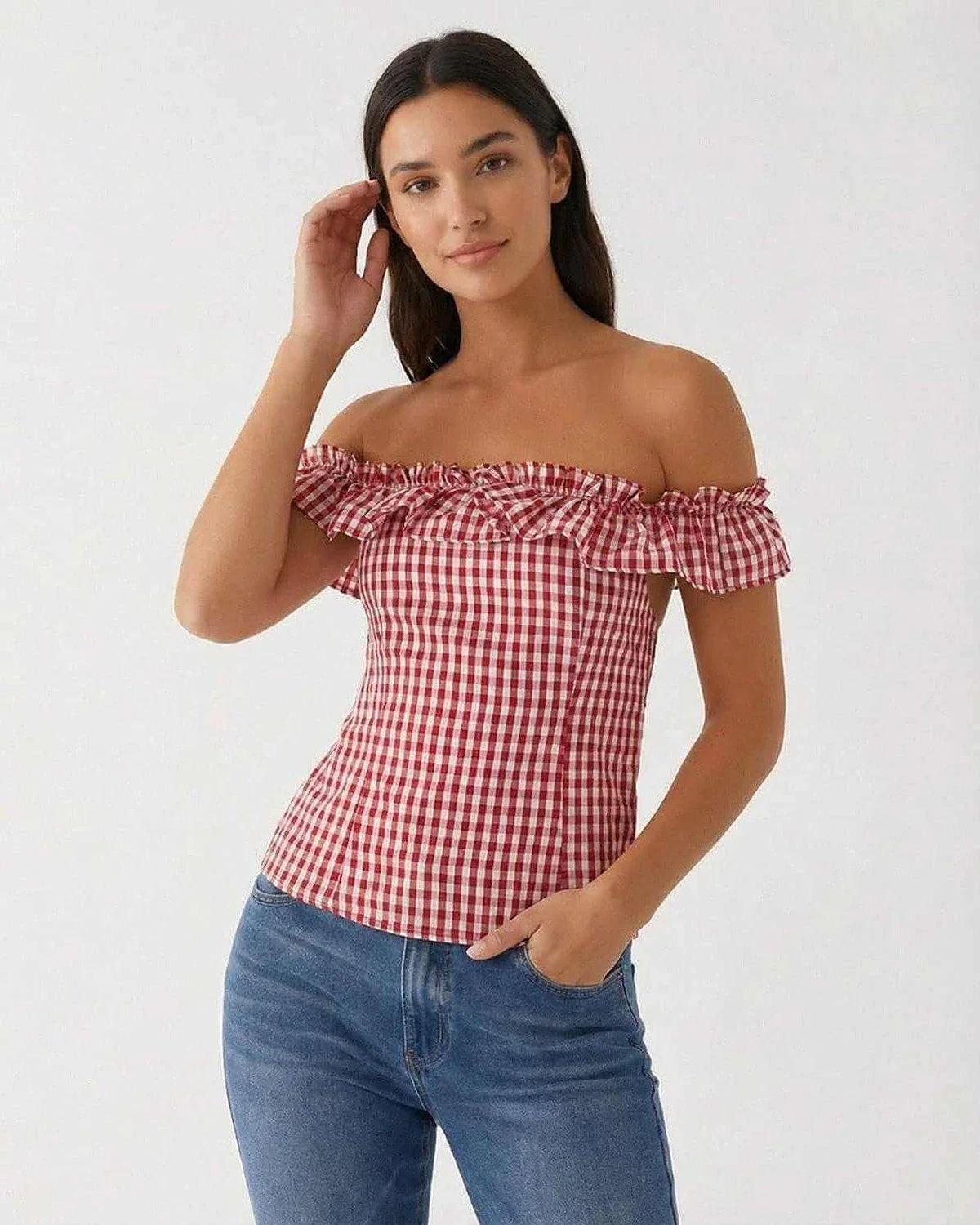 Red Cotton Top, front view | Ramblion | SKU: RG-59214-red-L-9135,RG-59214-red-M-5499,RG-59214-red-S-6867,RG-59214-red-XL-3555,RG-59214-red-XS-8932