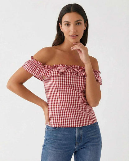 Red Cotton Top, front view | Ramblion | SKU: RG-59214-red-L-9135,RG-59214-red-M-5499,RG-59214-red-S-6867,RG-59214-red-XL-3555,RG-59214-red-XS-8932