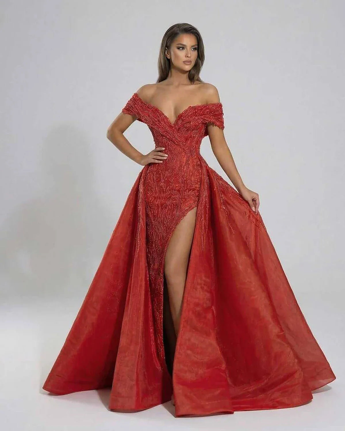 Red Gown V-Neck Sleeveless Maxi Dress | Black-Tie Events, front view | Ramblion | SKU: SCT-74219-red-L-1547,SCT-74219-red-M-7955,SCT-74219-red-S-2732,SCT-74219-red-XL-1143,SCT-74219-red-XS-555