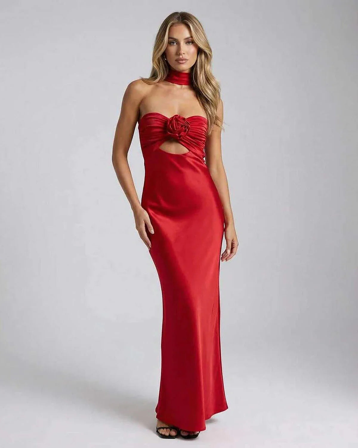 Red Satin Bodycon Strapless Maxi Dress | Formal Occasions & Party Nights, front view | Ramblion | SKU: CMD-593824761-red-L-237,CMD-593824761-red-M-4803,CMD-593824761-red-S-7185,CMD-593824761-red-XL-8595,CMD-593824761-red-XS-1802