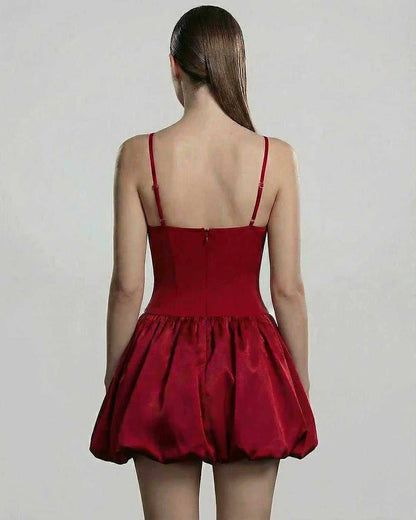 Red Satin Bodycon V-Neck Sleeveless Mini Dress | Evening Events, Night Out & Guest of Wedding, back view | Ramblion | SKU: CMD-58421-red-L-7515,CMD-58421-red-M-7142,CMD-58421-red-S-7526,CMD-58421-red-XL-3889,CMD-58421-red-XS-8501