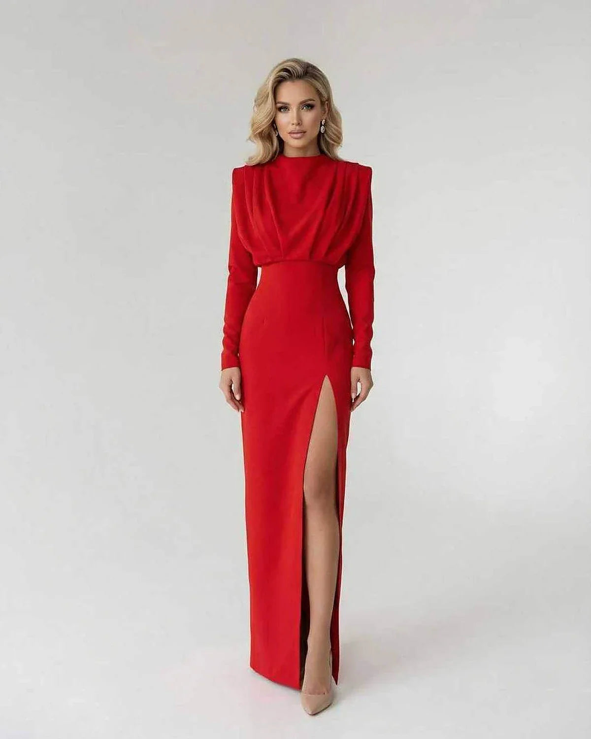 Red Satin Gown Round Neck Sleeveless Maxi Dress | Formal Occasions, Night Out & Guest of Wedding, front view | Ramblion | SKU: VMX-563829471-red-L-7142,VMX-563829471-red-M-7170,VMX-563829471-red-S-6313,VMX-563829471-red-XL-2701,VMX-563829471-red-XS-2945