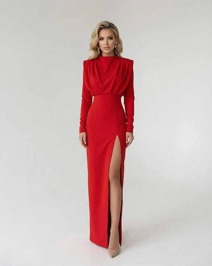 Red Satin Gown Round Neck Sleeveless Maxi Dress | Formal Occasions, Night Out & Guest of Wedding, front view | Ramblion | SKU: VMX-563829471-red-L-7142,VMX-563829471-red-M-7170,VMX-563829471-red-S-6313,VMX-563829471-red-XL-2701,VMX-563829471-red-XS-2945