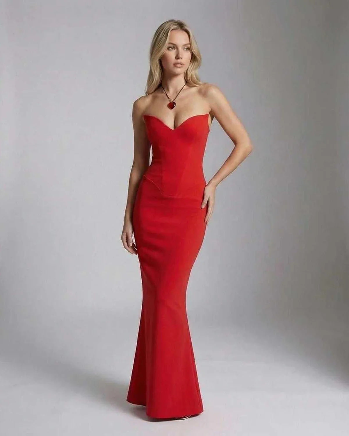 Red Satin Mermaid Sweetheart Sleeveless Maxi Dress | Wedding Season, front view | Ramblion | SKU: SMD-498572631-red-L-2356,SMD-498572631-red-M-3399,SMD-498572631-red-S-8363,SMD-498572631-red-XL-6742,SMD-498572631-red-XS-1341