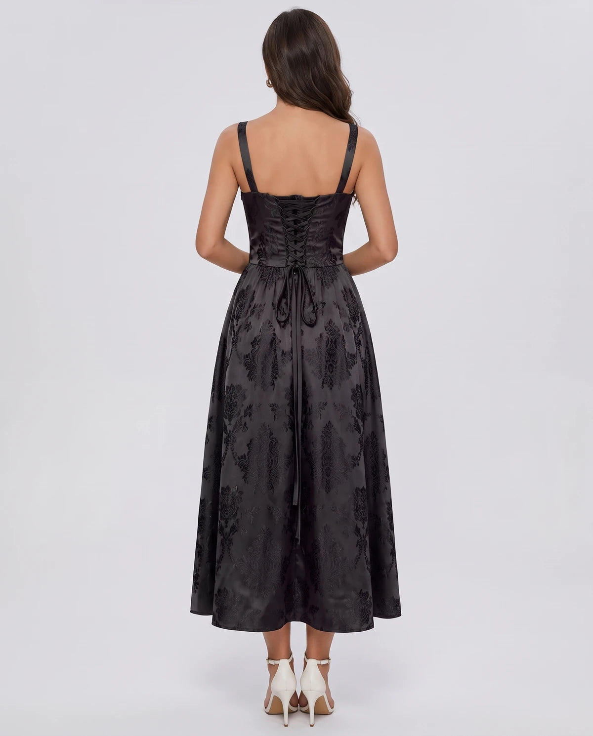 Reverie Midi Dresses — Black | SKU: RB-394283-black-2,RB-394283-black-4,RB-394283-black-6,RB-394283-black-8,RB-394283-black-10,RB-394283-black-12,RB-394283-black-14,RB-394283-black-16,RB-394283-black-16W,RB-394283-black-18W,RB-394283-black-20W,RB-394283-black-22W