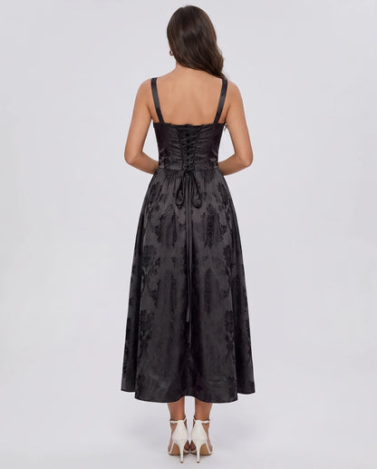 Reverie Midi Dresses — Black | SKU: RB-394283-black-2,RB-394283-black-4,RB-394283-black-6,RB-394283-black-8,RB-394283-black-10,RB-394283-black-12,RB-394283-black-14,RB-394283-black-16,RB-394283-black-16W,RB-394283-black-18W,RB-394283-black-20W,RB-394283-black-22W