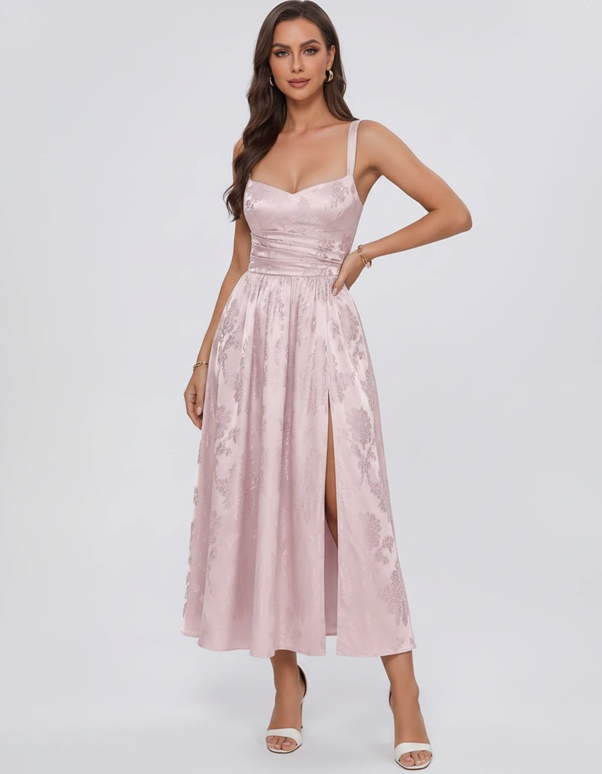 Reverie Midi Dresses — Blush | SKU: RB-394283-blush-2,RB-394283-blush-4,RB-394283-blush-6,RB-394283-blush-8,RB-394283-blush-10,RB-394283-blush-12,RB-394283-blush-14,RB-394283-blush-16,RB-394283-blush-16W,RB-394283-blush-18W,RB-394283-blush-20W,RB-394283-blush-22W