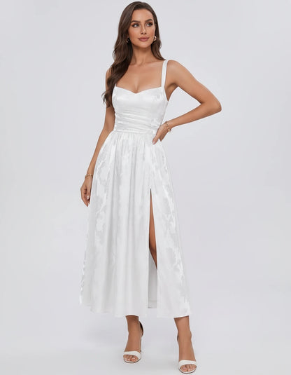 Reverie Midi Dresses — White | SKU: RB-394283-white-2,RB-394283-white-4,RB-394283-white-6,RB-394283-white-8,RB-394283-white-10,RB-394283-white-12,RB-394283-white-14,RB-394283-white-16,RB-394283-white-16W,RB-394283-white-18W,RB-394283-white-20W,RB-394283-white-22W