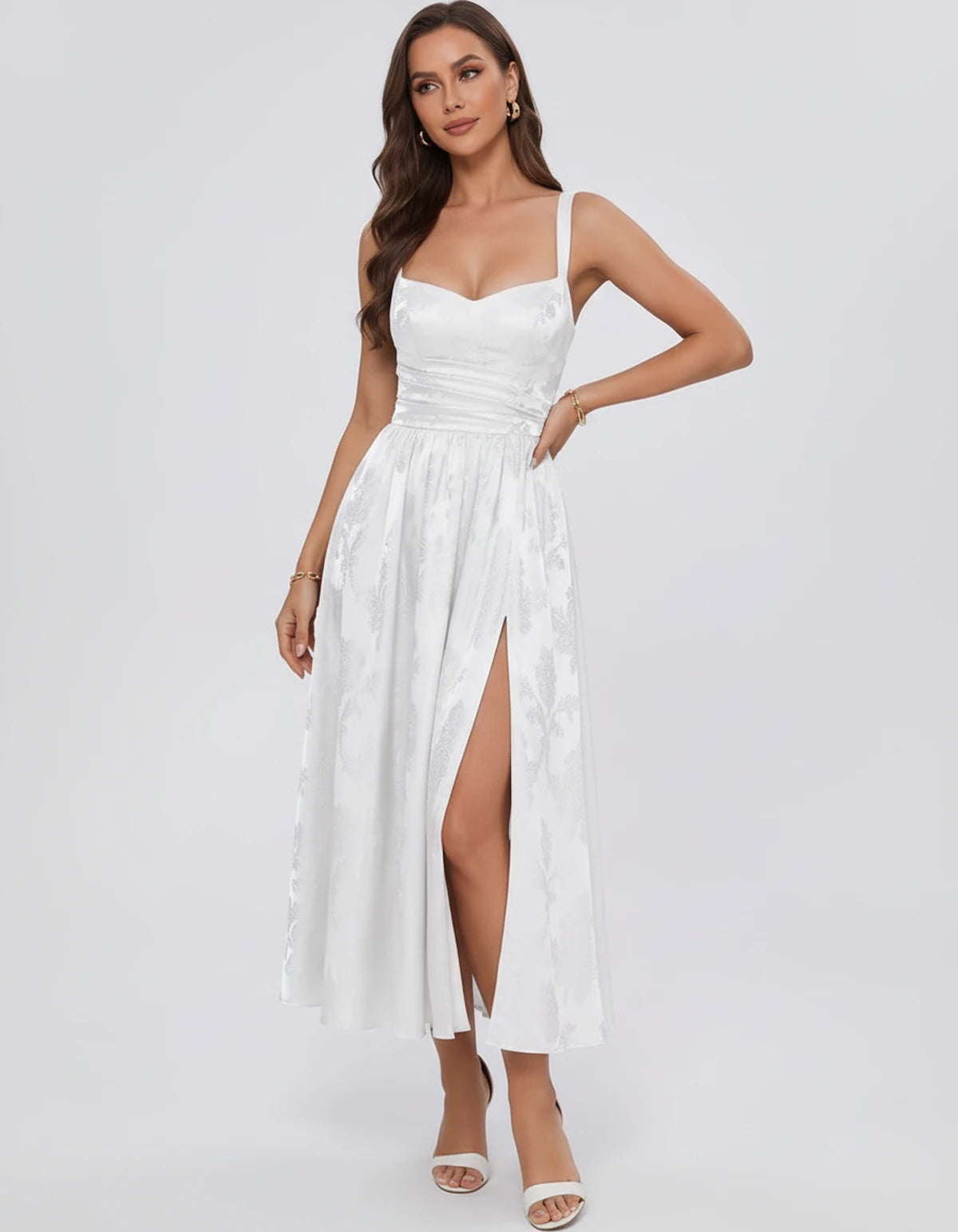 Reverie Midi Dresses — White | SKU: RB-394283-white-2,RB-394283-white-4,RB-394283-white-6,RB-394283-white-8,RB-394283-white-10,RB-394283-white-12,RB-394283-white-14,RB-394283-white-16,RB-394283-white-16W,RB-394283-white-18W,RB-394283-white-20W,RB-394283-white-22W