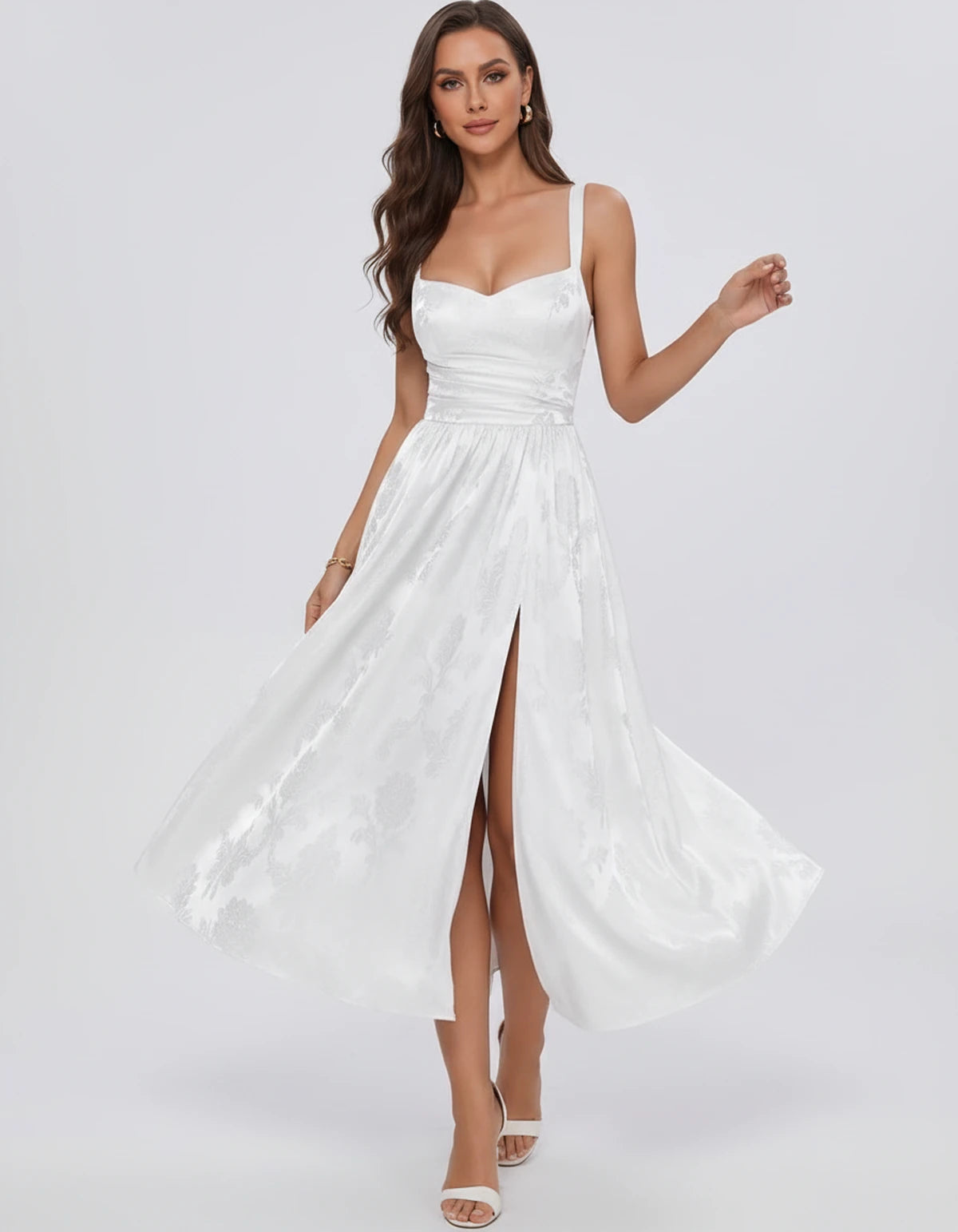 Reverie Midi Dresses — White | SKU: RB-394283-white-2,RB-394283-white-4,RB-394283-white-6,RB-394283-white-8,RB-394283-white-10,RB-394283-white-12,RB-394283-white-14,RB-394283-white-16,RB-394283-white-16W,RB-394283-white-18W,RB-394283-white-20W,RB-394283-white-22W