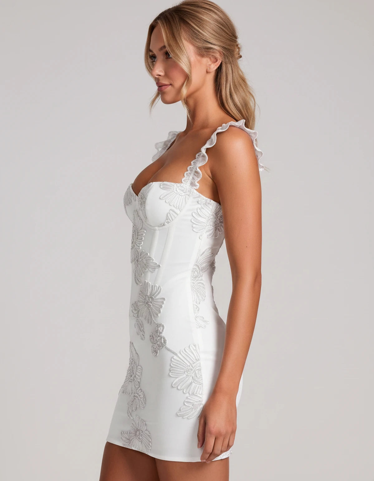 Rhiannon Mini Dresses — White | SKU: RB-343333-white-2,RB-343333-white-4,RB-343333-white-6,RB-343333-white-8,RB-343333-white-10,RB-343333-white-12,RB-343333-white-14,RB-343333-white-16,RB-343333-white-16W,RB-343333-white-18W,RB-343333-white-20W,RB-343333-white-22W