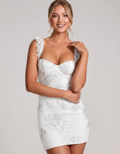 Rhiannon Mini Dresses — White | SKU: RB-343333-white-2,RB-343333-white-4,RB-343333-white-6,RB-343333-white-8,RB-343333-white-10,RB-343333-white-12,RB-343333-white-14,RB-343333-white-16,RB-343333-white-16W,RB-343333-white-18W,RB-343333-white-20W,RB-343333-white-22W