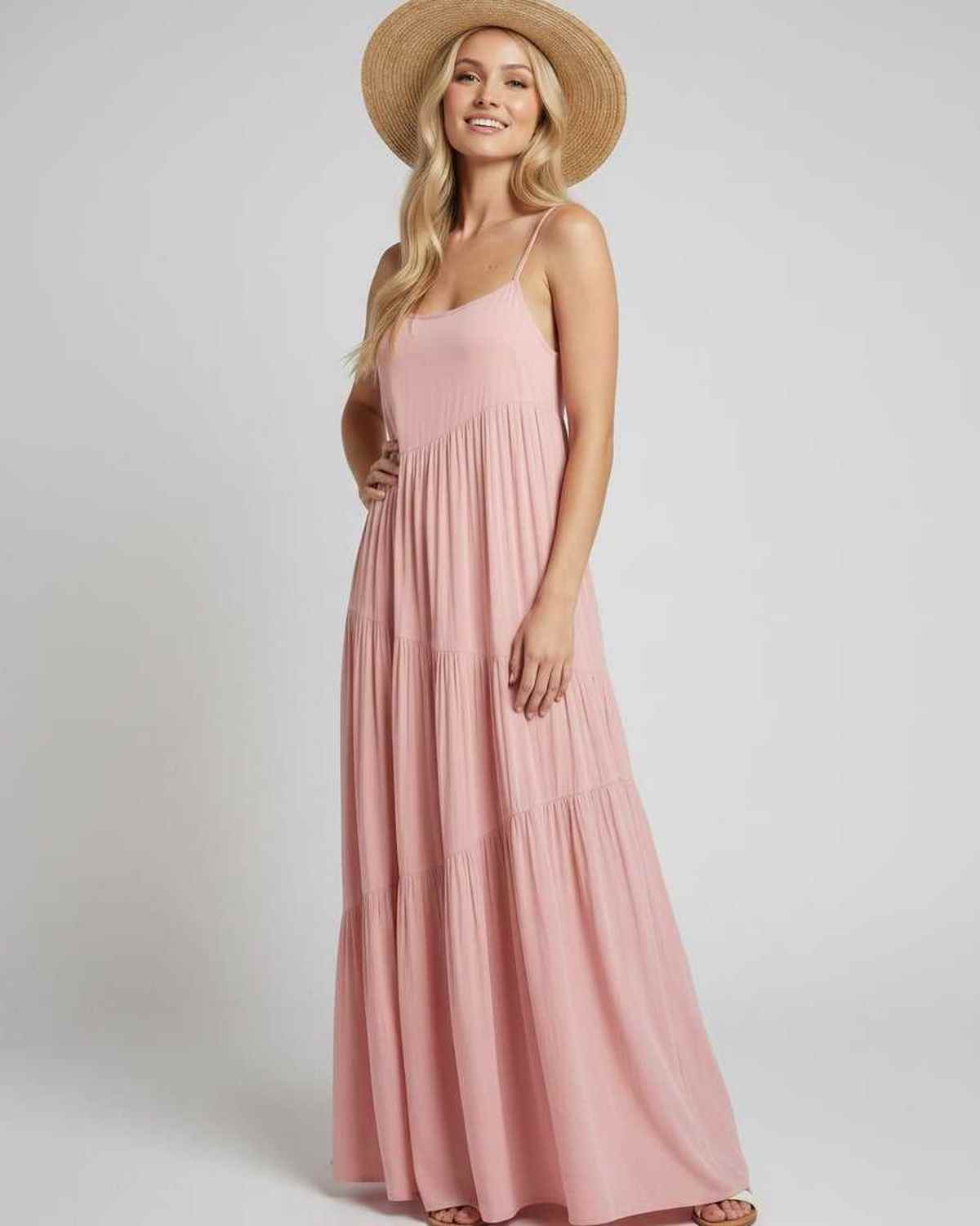 Ramblion Riva maxi dress — scoop neck neckline · fabric close-up · styled for prom season