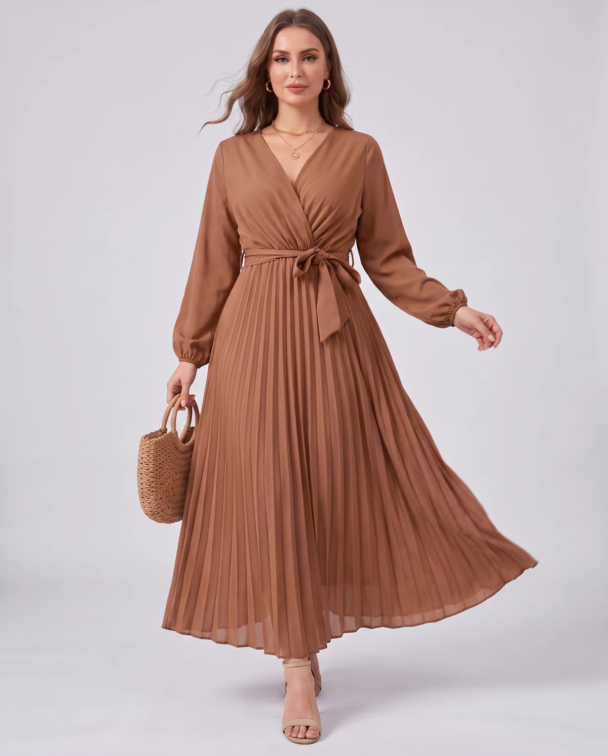 Romilly Maxi Dresses — Brown | SKU: RB-445664-brown-XS,RB-445664-brown-S,RB-445664-brown-M,RB-445664-brown-L,RB-445664-brown-XL