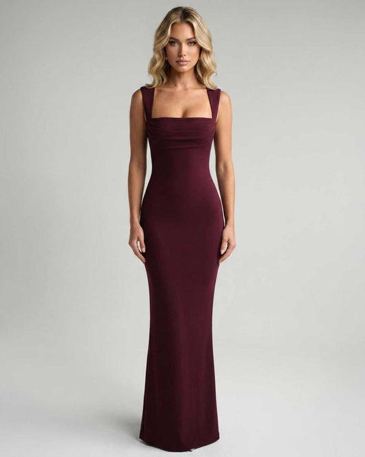 Ramblion Romy maxi dress — square neck neckline · front view · styled for prom season