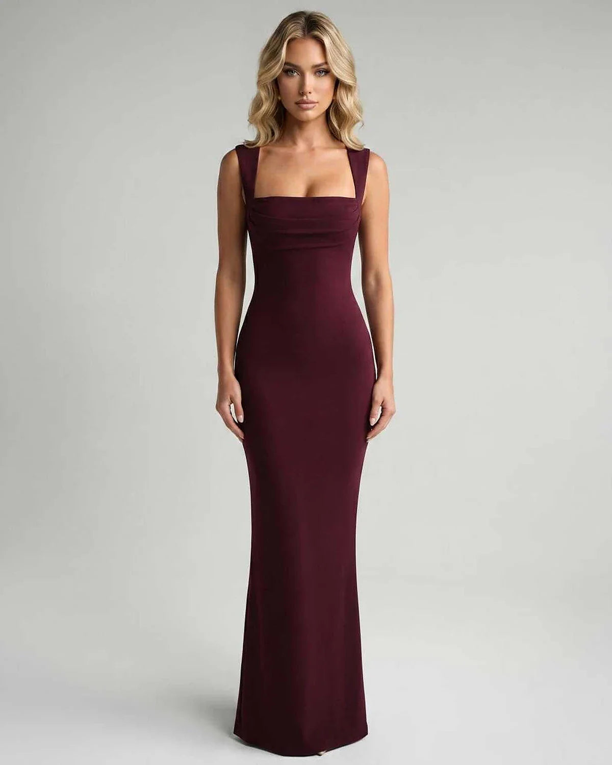 Burgundy,black,white,beige Bodycon Square Neck Sleeveless Maxi Dress | Black-Tie Events & Evening Parties, front view | Rambl