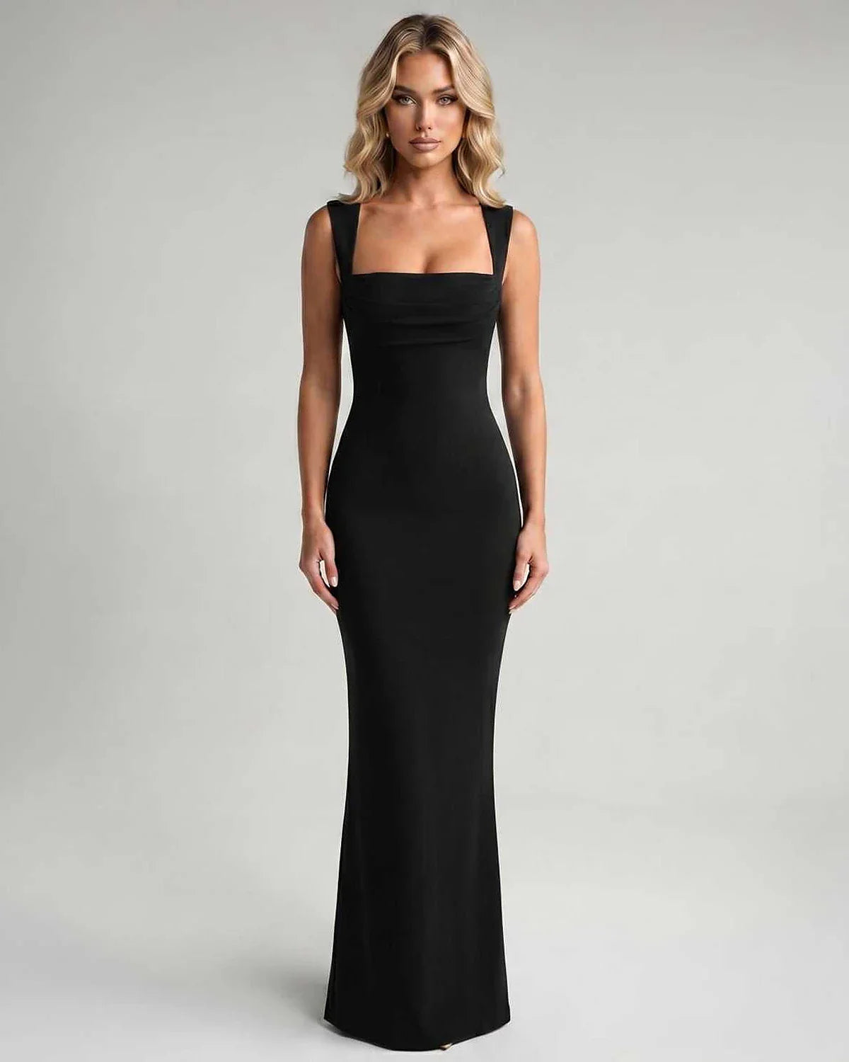 Burgundy,black,white,beige Bodycon Square Neck Sleeveless Maxi Dress | Black-Tie Events & Evening Parties, front view | Rambl