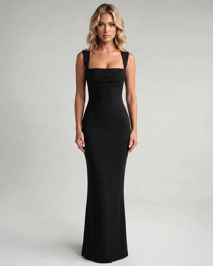 Burgundy,black,white,beige Bodycon Square Neck Sleeveless Maxi Dress | Black-Tie Events & Evening Parties, front view | Rambl