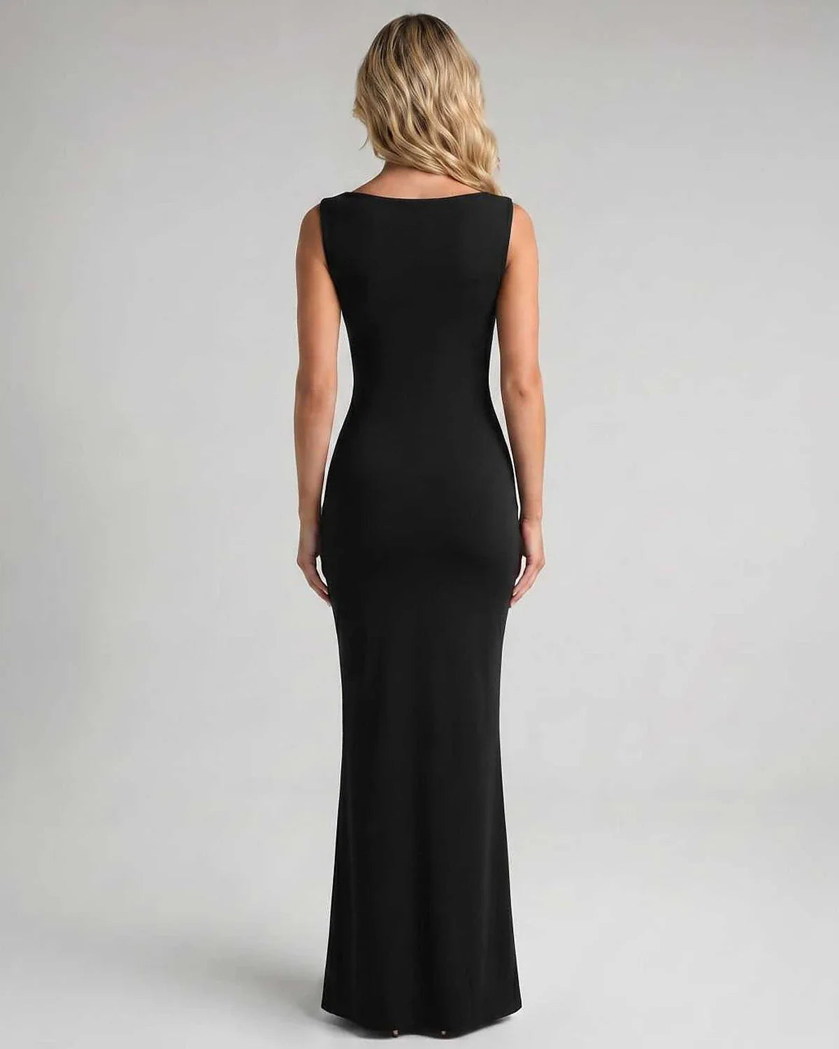 Burgundy,black,white,beige Bodycon Square Neck Sleeveless Maxi Dress | Black-Tie Events & Evening Parties, back view | Rambli | SKU: RB-3593E8-BLACK-L,RB-3593E8-BLACK-M,RB-3593E8-BLACK-S,RB-3593E8-BLACK-XL,RB-3593E8-BLACK-XS