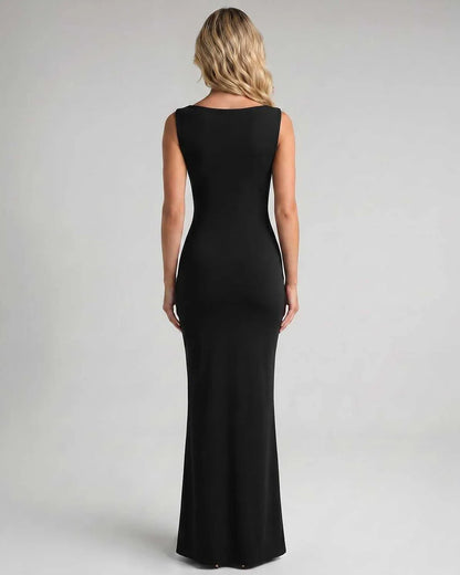 Burgundy,black,white,beige Bodycon Square Neck Sleeveless Maxi Dress | Black-Tie Events & Evening Parties, back view | Rambli | SKU: RB-3593E8-BLACK-L,RB-3593E8-BLACK-M,RB-3593E8-BLACK-S,RB-3593E8-BLACK-XL,RB-3593E8-BLACK-XS