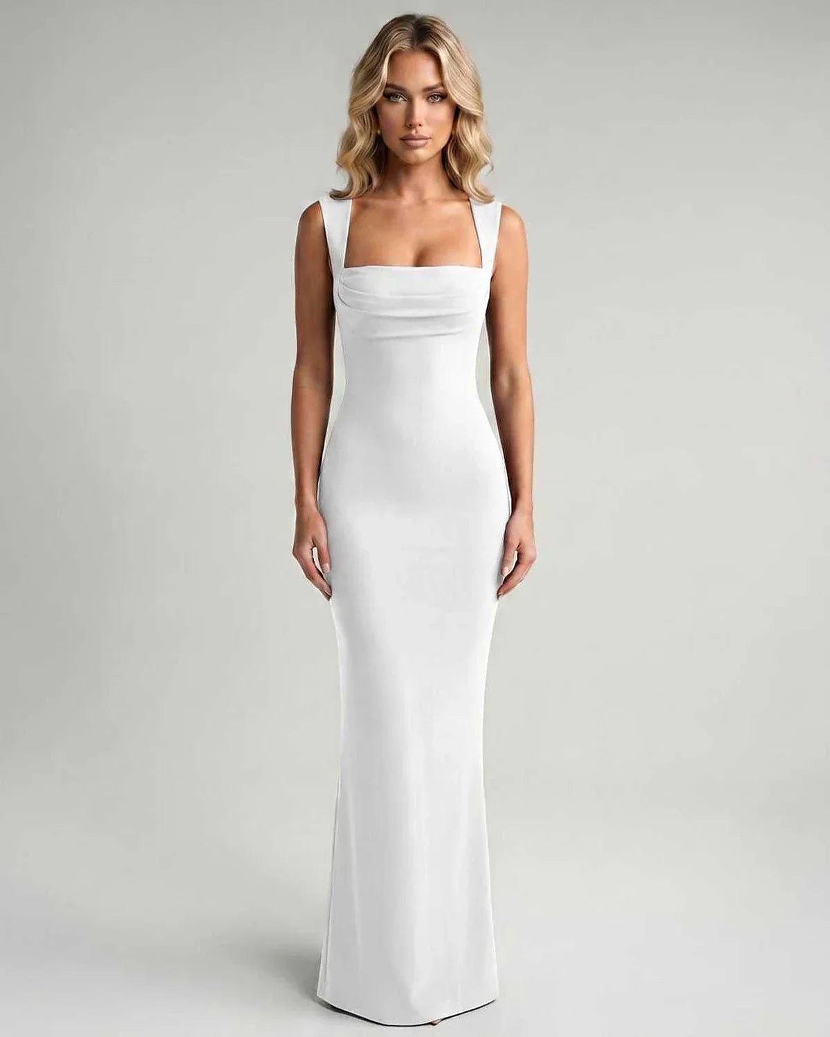 Burgundy,black,white,beige Bodycon Square Neck Sleeveless Maxi Dress | Black-Tie Events & Evening Parties, front view | Rambl