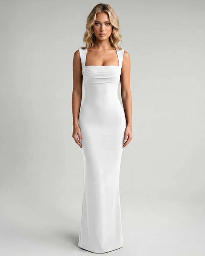 Burgundy,black,white,beige Bodycon Square Neck Sleeveless Maxi Dress | Black-Tie Events & Evening Parties, front view | Rambl