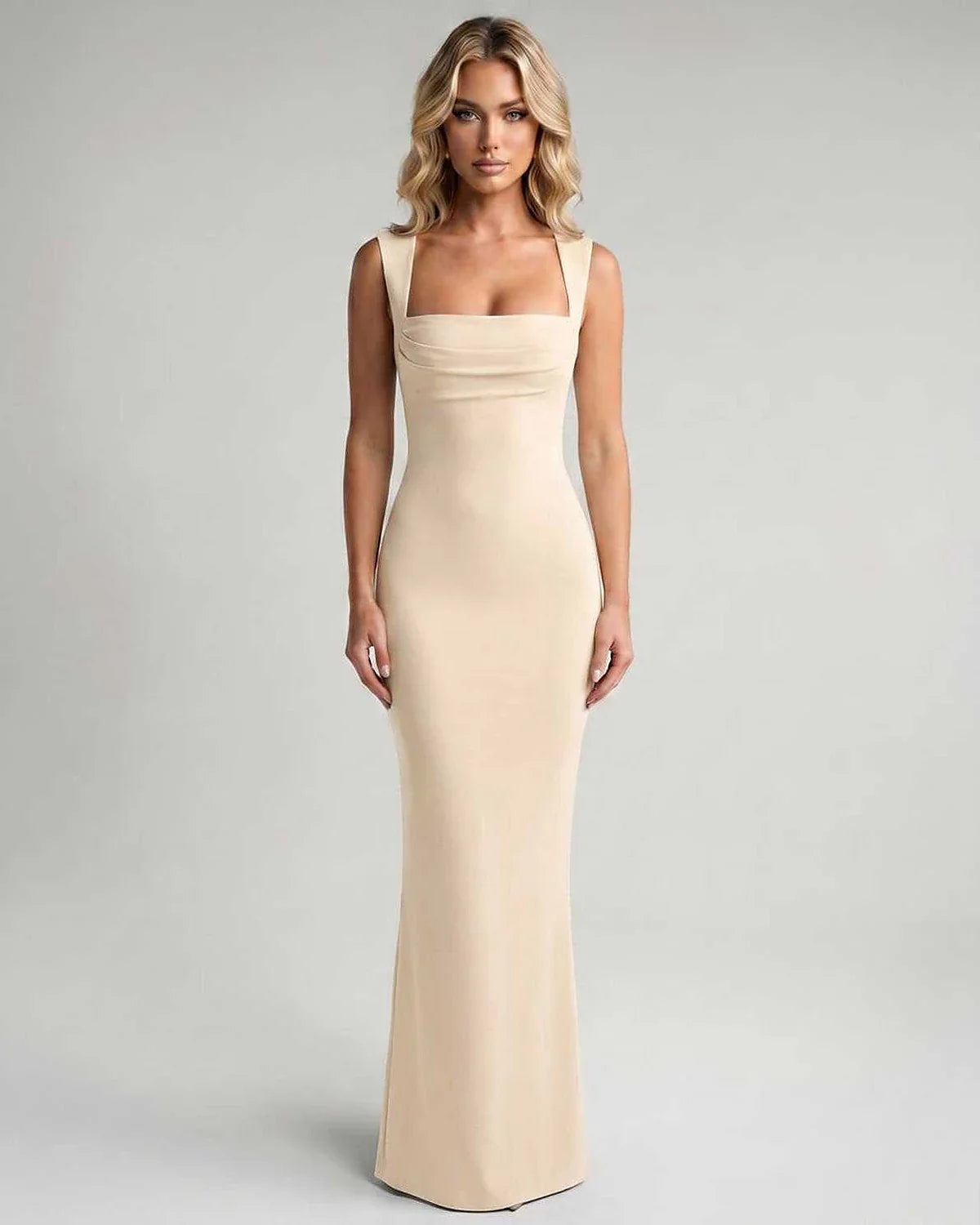 Burgundy,black,white,beige Bodycon Square Neck Sleeveless Maxi Dress | Black-Tie Events & Evening Parties, front view | Rambl