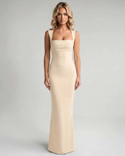 Burgundy,black,white,beige Bodycon Square Neck Sleeveless Maxi Dress | Black-Tie Events & Evening Parties, front view | Rambl