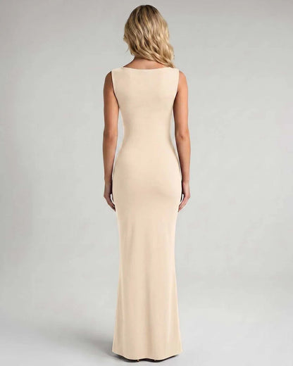 Burgundy,black,white,beige Bodycon Square Neck Sleeveless Maxi Dress | Black-Tie Events & Evening Parties, back view | Rambli | SKU: RB-3593E8-BEIGE-L,RB-3593E8-BEIGE-M,RB-3593E8-BEIGE-S,RB-3593E8-BEIGE-XL,RB-3593E8-BEIGE-XS